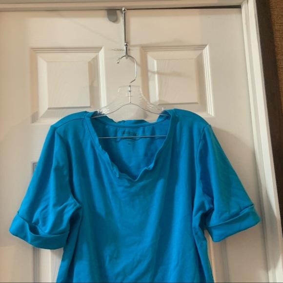 Ellen Tracy Blue Scoop Neck Short Sleeve Blouse XL - Picture 5 of 7